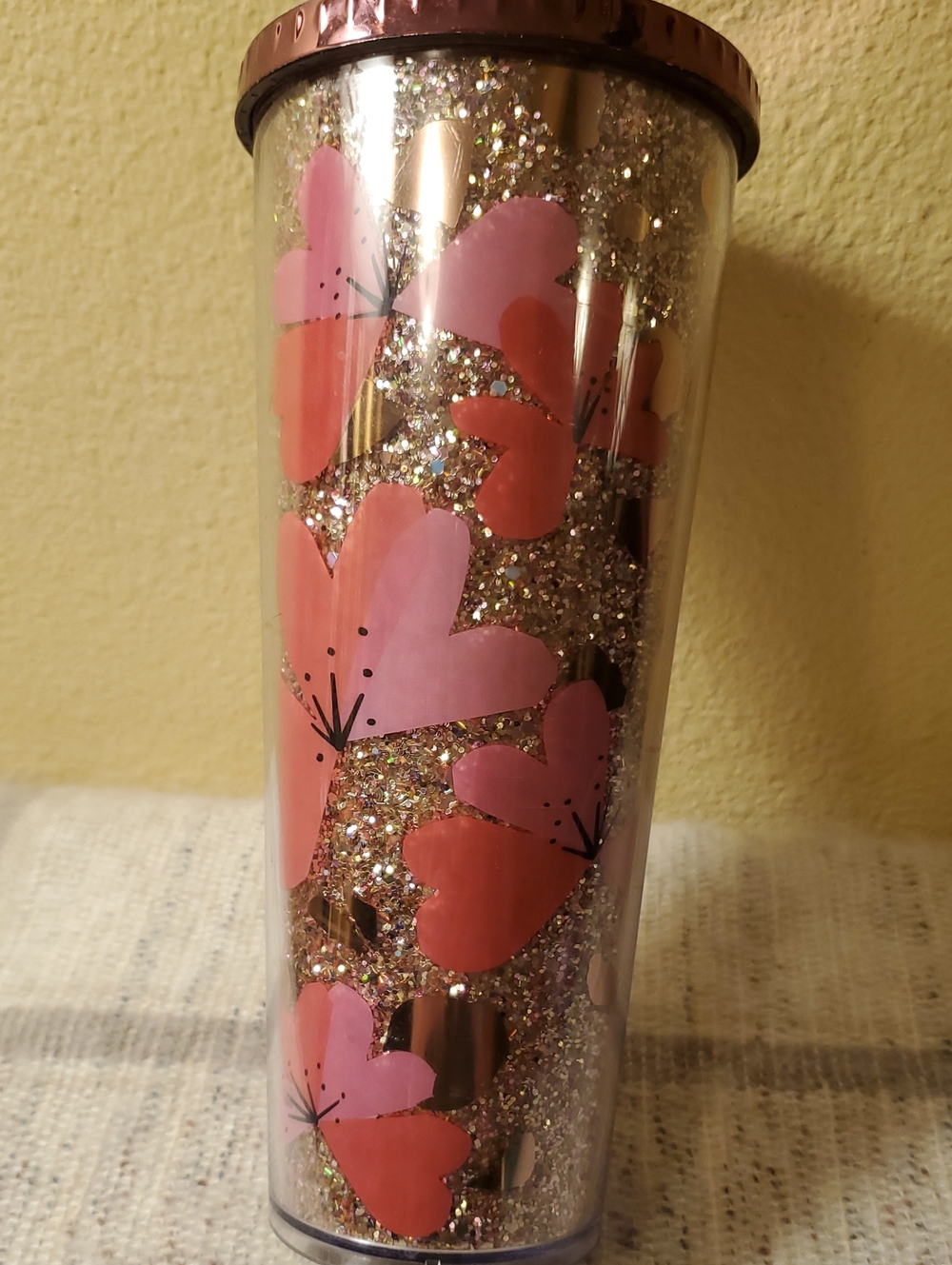 Starbucks Pink Floral Glitter Travel Tumbler - No Straw